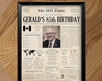 1941 Newspaper Poster CANADA | 85th Birthday Gift for Men or Women | Birthday Party Decorations