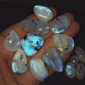 Natural Rainbow Moonstone with black tourmaline gemstone - moonstone jewelry - Rainbow Moonstone lot - wholesale moonstone - Loose Gemstone