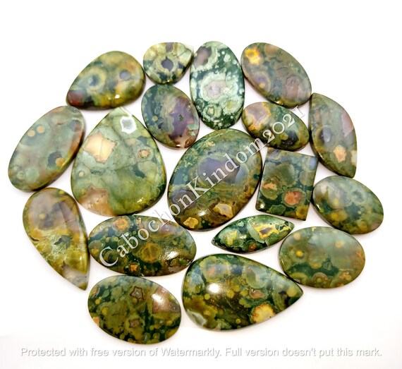 Natural Green Rhyolite gemstone Cabochon -  Rainforest Jasper Stone  -  Rhyolite Cabochon lot, Multi Jewelry Making Stone, Loose Gemstone