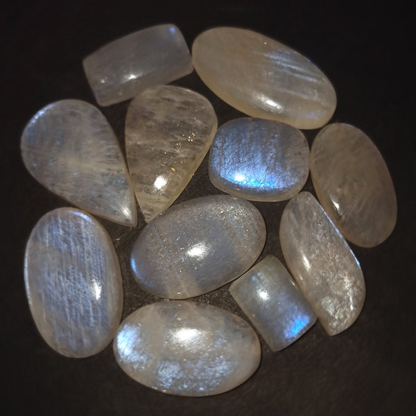 Natural Belomorite Moonstone Gemstone  - Belomorite Moonstone Cabochon lot, African moonstone, Multi Jewelry Making Stone, Loose Gemstone