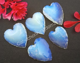 Cabochão de Opalita Natural em Formato de Coração - Pedra de Opalita Esculpida - Pedra de Opalita Aquecida - Pedra Multiuso para Confecção de Joias, Lote de Pedras Preciosas Soltas