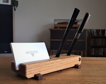 Pen holder / fountain pen / business card holder "Ica", oak/walnut, handcrafted, handmade in Austria - without CNC, INDIVIDUAL PRODUCTION