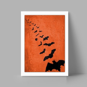 Halloween Fledermaus Wandkunst | Coole Textur Orange und Schwarz Halloween Dekor | Halloween Druckbare Wandkunst | OWENEASYPRINTS | Digitale Kunst |