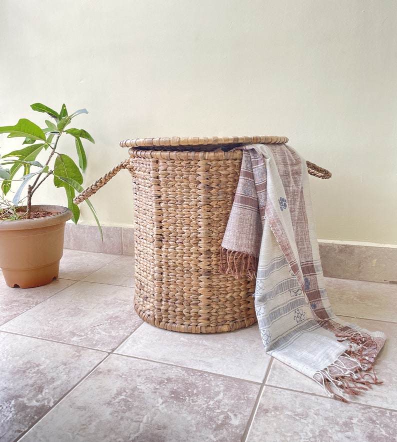 Water Hyacinth Laundry/Toy Basket 100% Handmade and Natural image 1