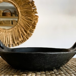 Sartén Kadhai Longpi de cerámica negra con asas laterales dobles: utensilios de cocina tradicionales artesanales imagen 2