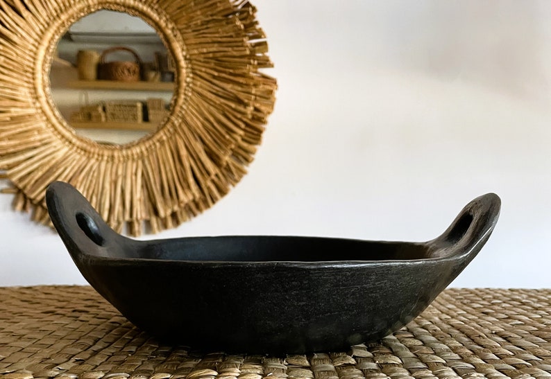 Sartén Kadhai Longpi de cerámica negra con asas laterales dobles: utensilios de cocina tradicionales artesanales imagen 2