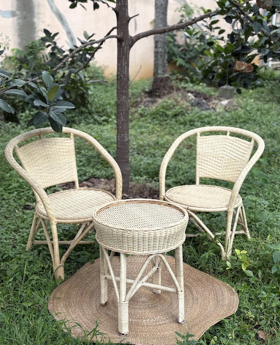 Handcrafted Cane Chair and Table Set: Balcony Garden Furniture