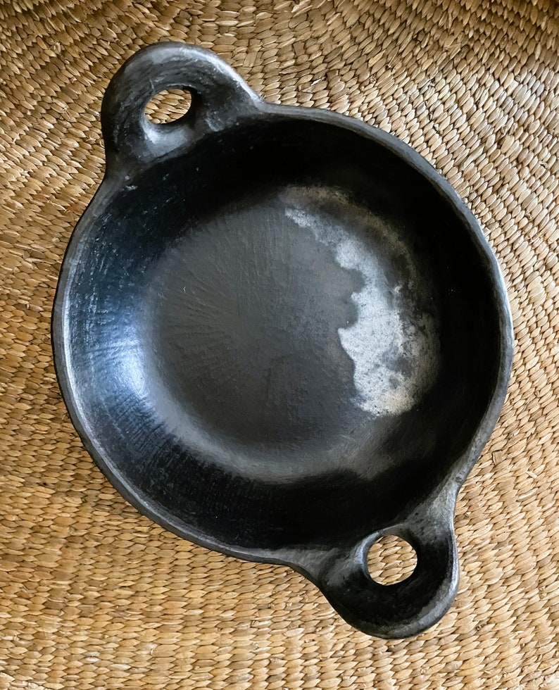 Sartén Kadhai Longpi de cerámica negra con asas laterales dobles: utensilios de cocina tradicionales artesanales imagen 3