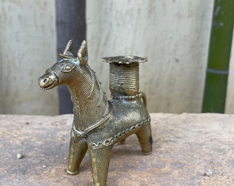 Handcrafted Dhokra Art Horse Decorative Candle Stand