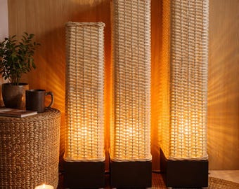 Handmade Bamboo Floor Lamp: Woven Cane Accent Light