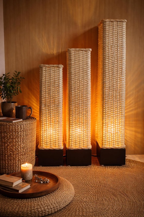 Handgefertigte Bambus Stehlampe: Geflochtenes Rohrgeflecht Akzentlicht -  Etsy.de