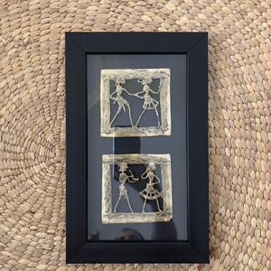 Handcrafted Dhokra Wall Hanging - Traditional Indian Art in Wooden Frame - 33 cm x 20 cm