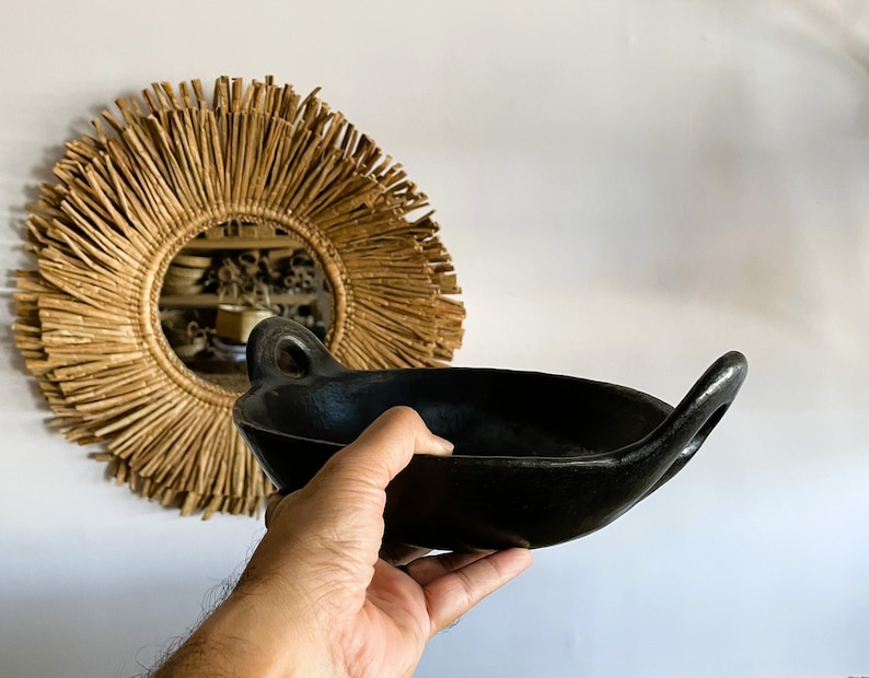 Sartén Kadhai Longpi de cerámica negra con asas laterales dobles: utensilios de cocina tradicionales artesanales imagen 4