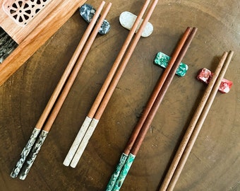 Mother of Pearl Inlay Chopsticks Set: Wooden Chopsticks with Rosewood Box