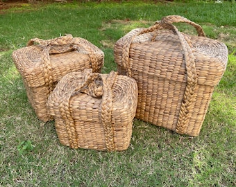 Water Hyacinth Picnic/Beach/Pool basket -  100% Natural and Handmade - Set of 3 different sizes