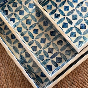 Mother of Pearl Rectangle Trays - Set of Three- High-End Lacquerware