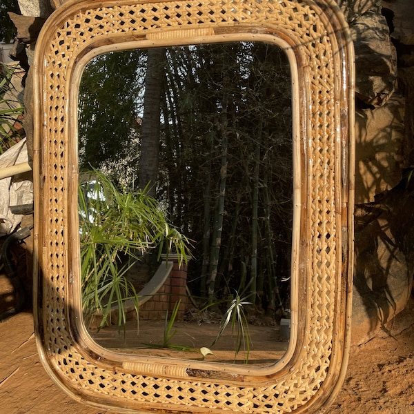 Miroirs avec cadre en rotin - Choisissez la taille (94 x 66 cm ou 87 x 66 cm) - Fait main et naturel