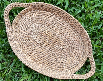 Handwoven Oval Assam Cane Tray with Handles - 49 cm x 39 cm