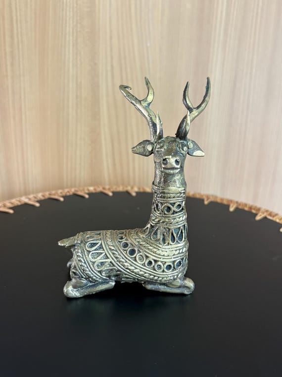 Handmade Dhokra Deer Figurine | 13 Cm Tribal Brass Art | Lost-wax 