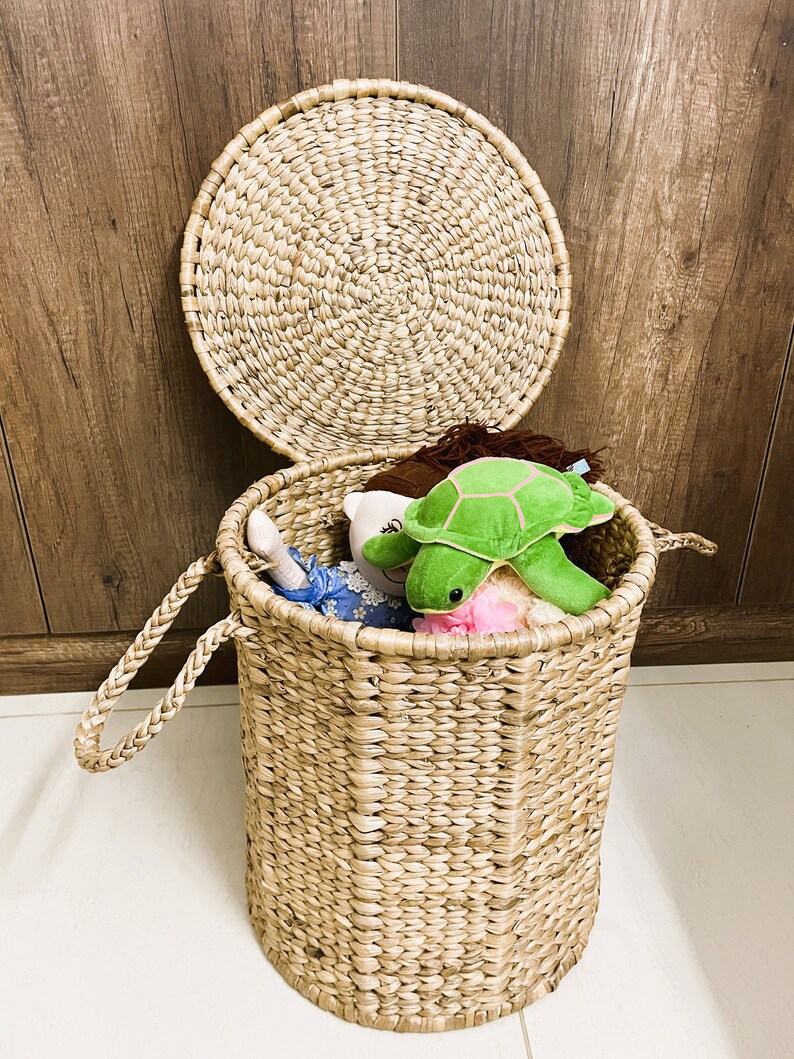 Water Hyacinth Laundry/Toy Basket 100% Handmade and Natural image 3