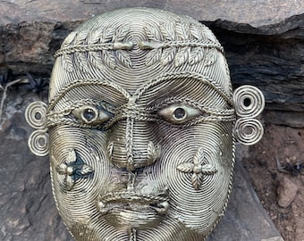 Handcrafted Dokra Brass Tribal Mask: Traditional Indian Decor