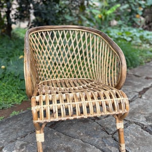 Handmade Cane Chair from Assam | Natural Rattan Lounge Chair | Low Seating Accent Chair | Sustainable Bamboo Wicker Furniture