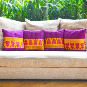 Enchanting Assamese Heritage: Handwoven Raw Silk Cushion Covers with Buttoned Closure - Set of 2