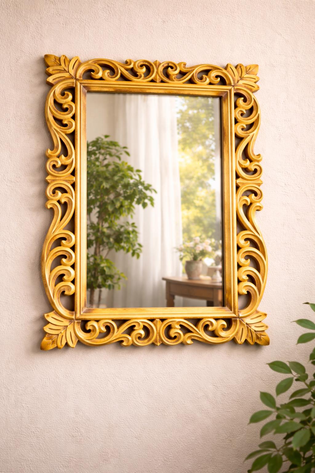 Hand Carved Wooden Mirror Frame – 24” X 18” | Ornate Decorative