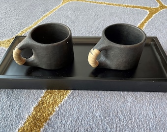 Longpi Black Pottery Handmade Cup Set - Medium