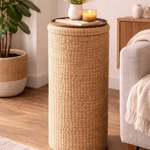 Ręcznie robiony stolik narożny z hiacyntu wodnego: kosz do przechowywania w stylu boho (72 x 30 cm)