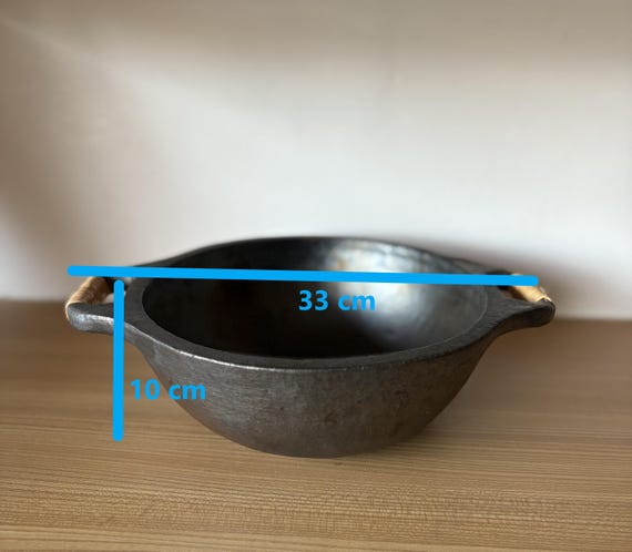Longpi Black Pottery Kadhai Pan With Cane Wrapped Dual Side