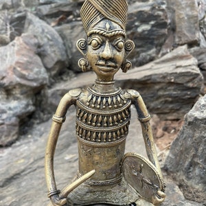 Dokra Tribal Musician Figurine - Handcrafted Brass Art Sculpture (21 cm x 11 cm, 915g)