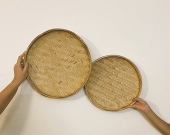 Handmade Bamboo Flat Basket Set of 2 - Assam Artistry