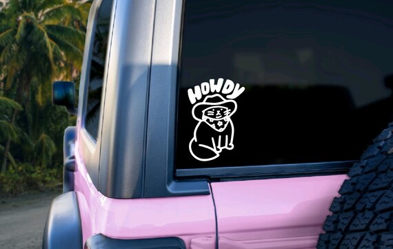 Howdy Cat Cowboy Car Window Sticker | Cute Car Girl JDM E-Girl Aesthetic | Window Mirror Laptop Phone Case Sticker Vinyl | Meowdy Kitty