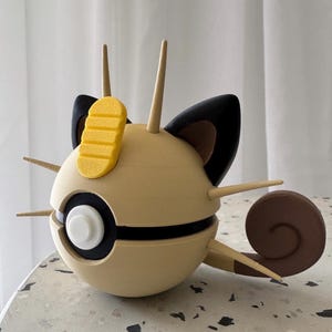 Meowth Inspired Psychic Energy Themed Pokeball 3D Printed N3D Designed Ornament Decoration