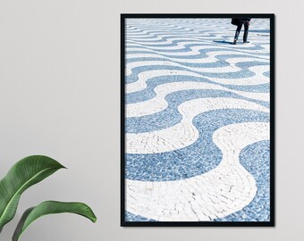Photo of Man walking on tile street LISBON PORTUGAL for Gallery Art Wall INSTANT Digital Download Photography Portugese Tiles Modern Decor