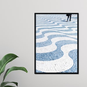 Photo of Man walking on tile street LISBON PORTUGAL for Gallery Art Wall INSTANT Digital Download Photography Portugese Tiles Modern Decor