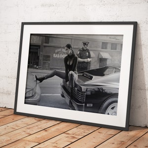 Ferrari Testarossa, stunning reproduction print of hand painted image showing a classic Italian sports car with glamour lady. Free shipping.