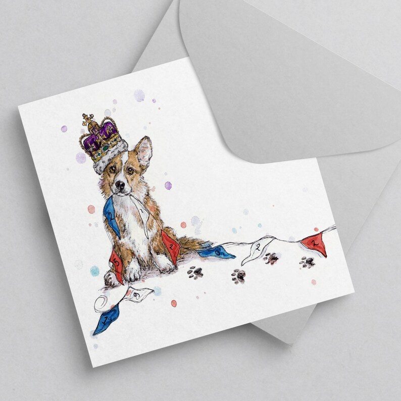 Jubilee Fever Corgie Dog Artwork Prints & Greetings Cards Card