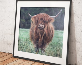 Highland Cow Artwork - Canvas & print farm animal art in a range of sizes and styles - Isla