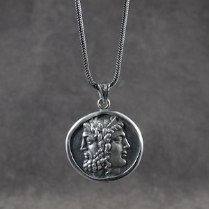 Janus Coin Pendant, Ancient Coin Pendant, Antique Necklace, Unique Necklace, Sterling Silver, Birthday Gift, By Zone Aksesuar