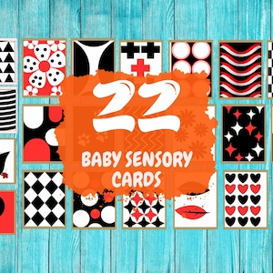 0-3 MOIS IMPRIMABLES Cartes pour bébés Montessori à contraste élevé, cartes sensorielles monochromes pour la stimulation de la vision du nourrisson, 22 formes, téléchargement numérique