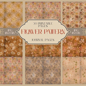 Flower Pattern Junk Journal Kit Printable Pages Ephemera, Cover Tags Scrapbook Kit Journaling Supplies Collage Digital download