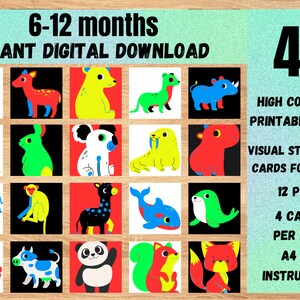 6-12 MONATE DRUCKBARE kontrastreiche sensorische Flash-Karten für Babys, Montessori-Karten für die Stimulation der Sehkraft bei Säuglingen, digitaler Download
