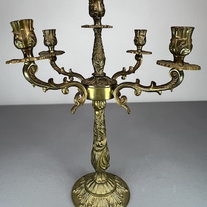 Carved Five Arm French Vintage Brass Candelabra Candleholder Candlestick (LOT 5149)