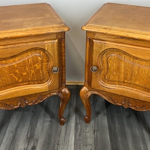 Bedside Tables Pair - French oak Louis XVI Vintage Nightstands Cabinets Lot 3469
