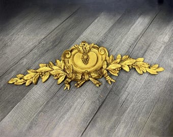 Antique French Metal Pediment | Decorative Gilt Applique | Architectural Salvage Wall Ornament | Vintage Rococo Furniture Trim | Lot 4167
