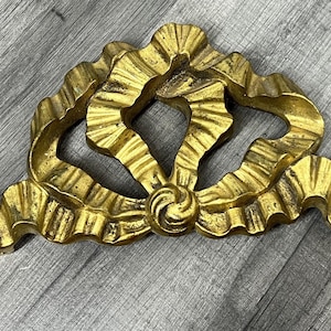 Antique French Metal Pediment | Decorative Ribbon Bow Applique | Architectural Salvage Gilt Wall Ornament Furniture Trim Rococo | Lot 4165