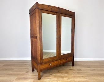 Wardrobe Antique French Oak Two Door Mirrored Carved Armoire Cabinet LOT 6100