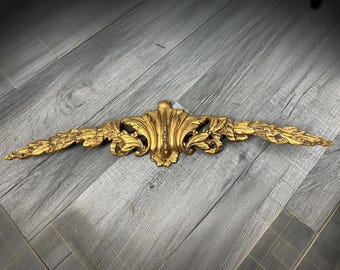 Antique French Gilt Pediment | Applique Architectural Salvage | Gold Leaf Wall Ornament | Rococo Style Furniture Trim | Lot 4163